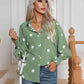 Light Green Polka Dot Collared Neck Buttoned Lantern Sleeve Shirt