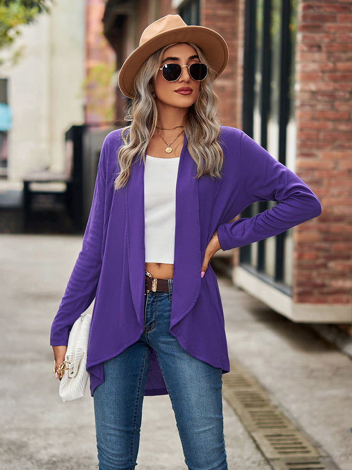 Full Size Open Front Long Sleeve Cardigan