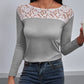 Lace Trim Long Sleeve Round Neck Tee