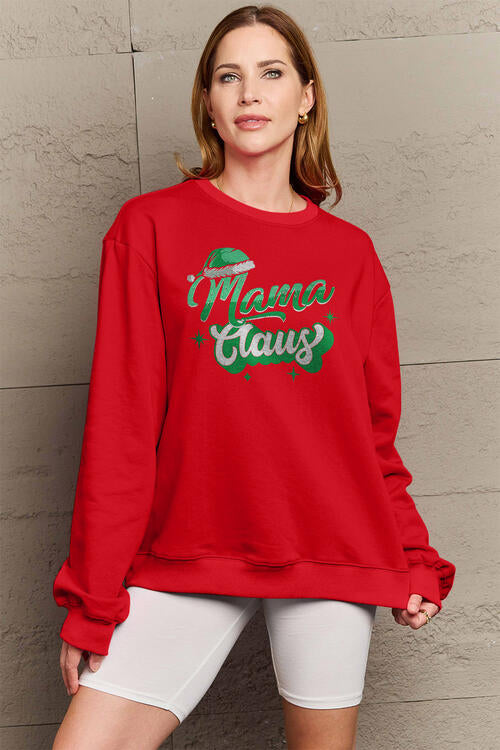 Simply Love Full Size Christmas Themed MAMA CLAUS Round Neck Sweatshirt