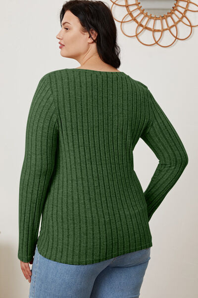 Basic Bae Full Size Ribbed V-Neck Long Sleeve T-Shirt *