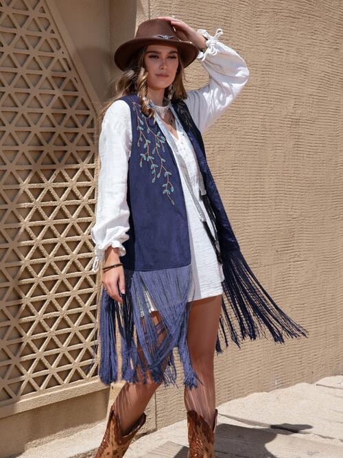 Zoe&Hannah Fringe Hem Open Front Vest