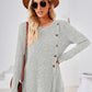 Hannah Mea Ribbed Buttoned Round Neck Slit T-Shirt