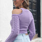 Brilliant Spark Cable-Knit Cold-Shoulder Sweater in Lavender, Blue or Pumpkin