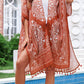 One Size Printed Tassel Trim Open Front Cardigan