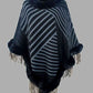Contrasting Beauty One Size Striped Fringe Hem Poncho