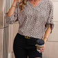 Printed V-Neck Roll-Tab Sleeve Blouse