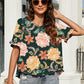 Women's Floral Ruffled Flounce Sleeve Blouse