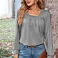 Ruched Square Neck Long Sleeve T-Shirt