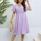 Plus Size Lavender Printed Smocked Waist Surplice Dress