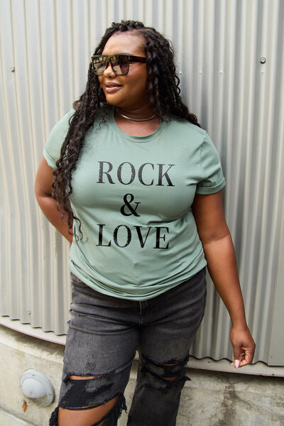 Simply Love Full Size ROCK ＆ LOVE Short Sleeve T-Shirt *