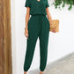 Short Sleeve V-Neck Jumpsuit with Pockets