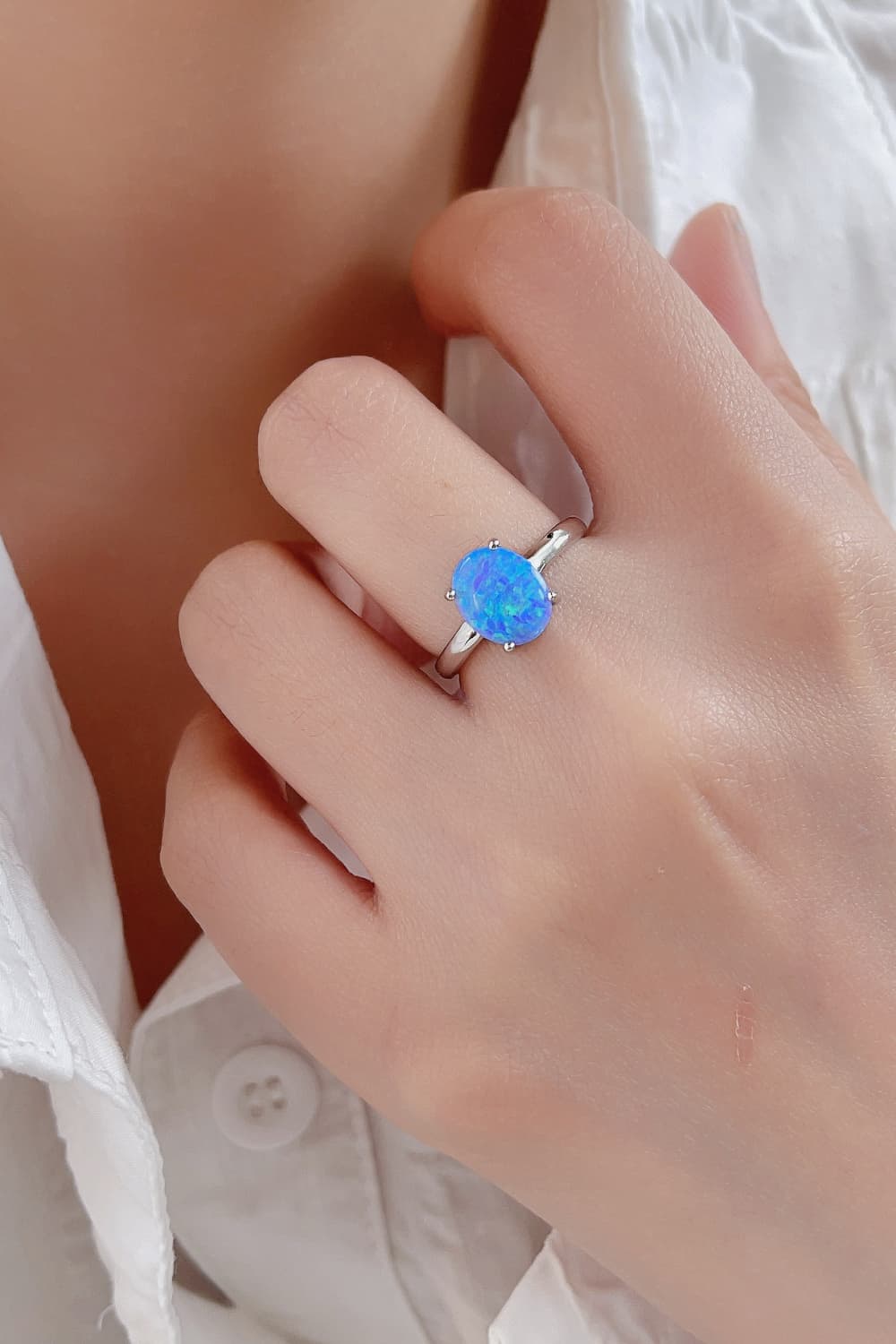 Women's 925 Sterling Silver Opal Solitaire Ring