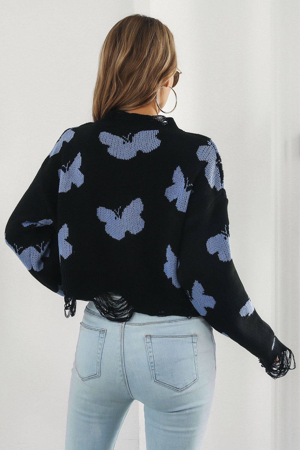 NatashaJay Printed Round Neck Ribbed Long Sleeve Sweater 🦋