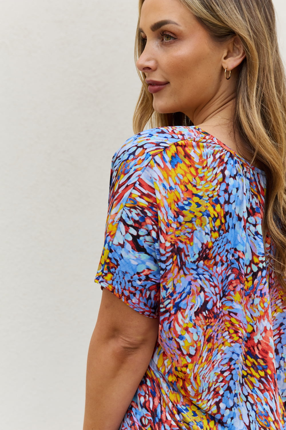 Be Stage Full Size Printed Dolman Flowy Top *