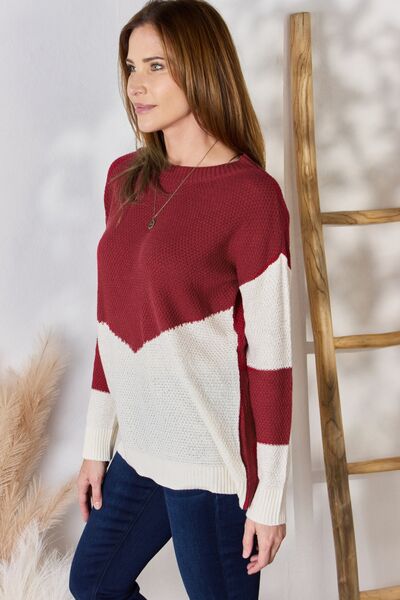 Hailey & Co Full Size Color Block Dropped Shoulder Knit Top *