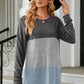Color Block Round Neck Long Sleeve T-Shirt