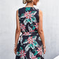 Women's Printed Zip Detail Belted Sleeveless Dress