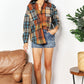 Double Take Full Size Plaid Curved Hem Shirt Jacket with Breast Pockets