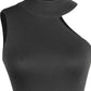 OCEAN CHIC Asymmetrical Sleeveless Rib-Knit Top