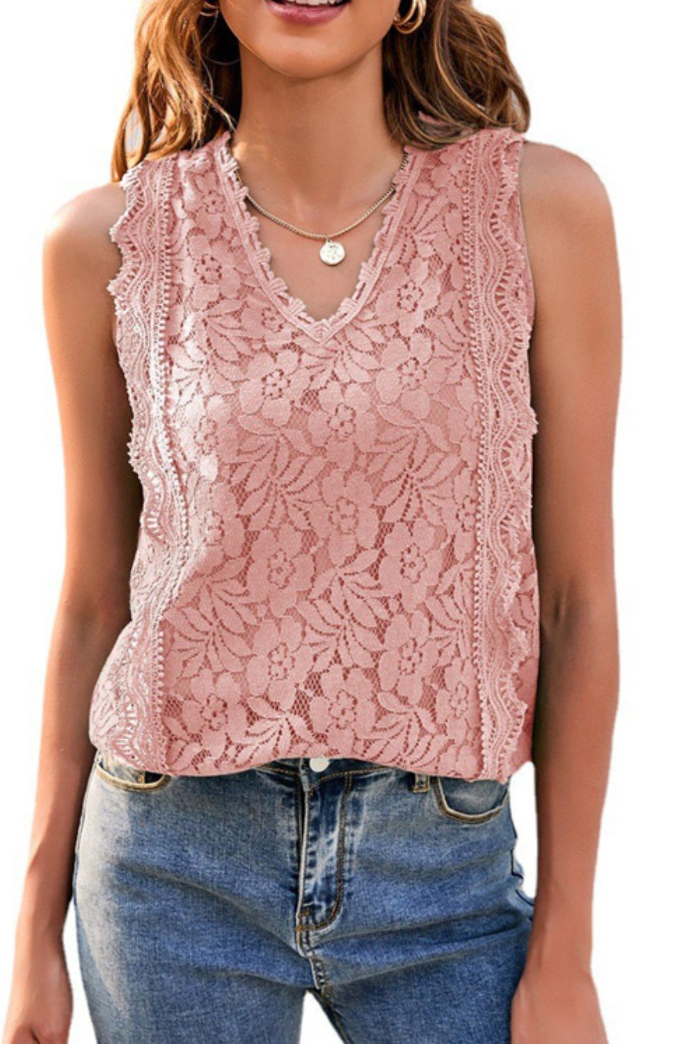 Full Size Lace V-Neck Tank