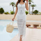 SO SUMMER Fringe Hem Drawstring Waist Split Cover Up Dress
