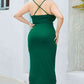 Plus Size Forest Green Spaghetti Strap Tulip Hem Dress