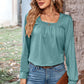 Ruched Square Neck Long Sleeve T-Shirt