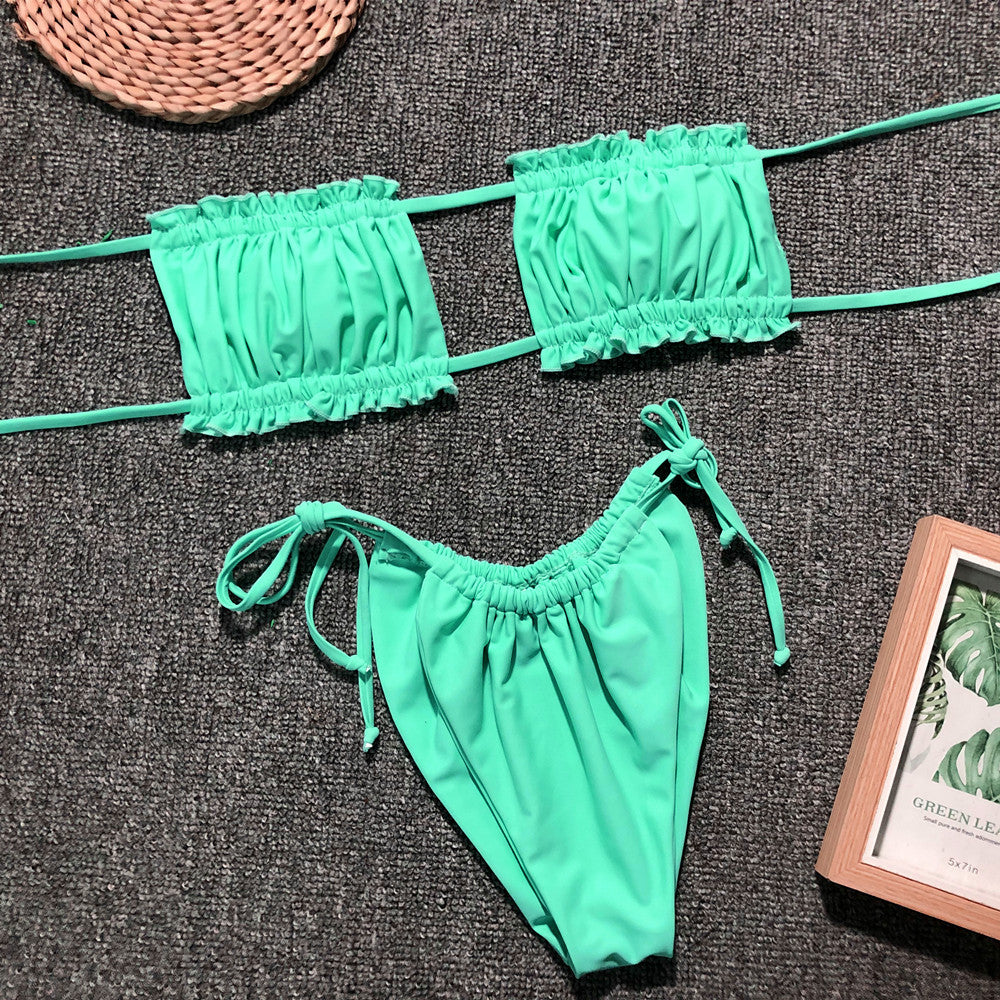 BEACHIN' Frill Trim Ruched Bikini Set