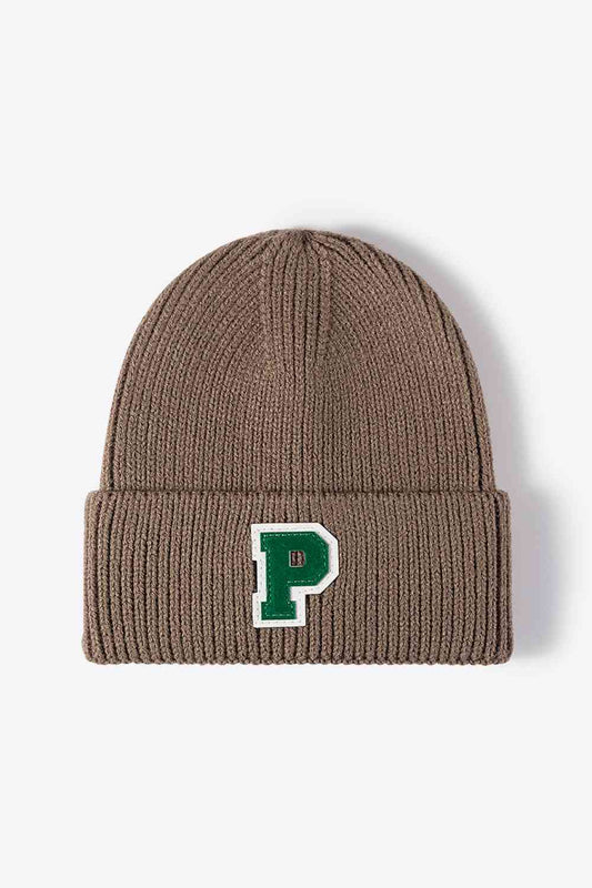 EZBeanie Letter Patch Cuffed Knit Hat Beanie