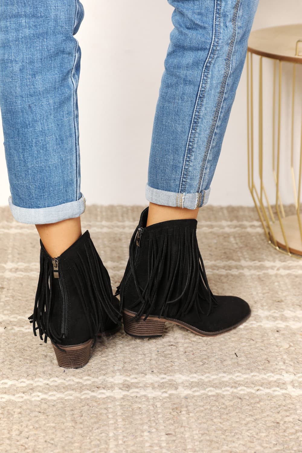 Legend Women's Fringe Cowboy Western Black Ankle Boots *
