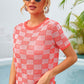 Women's Checkered Short Sleeve Knit Top