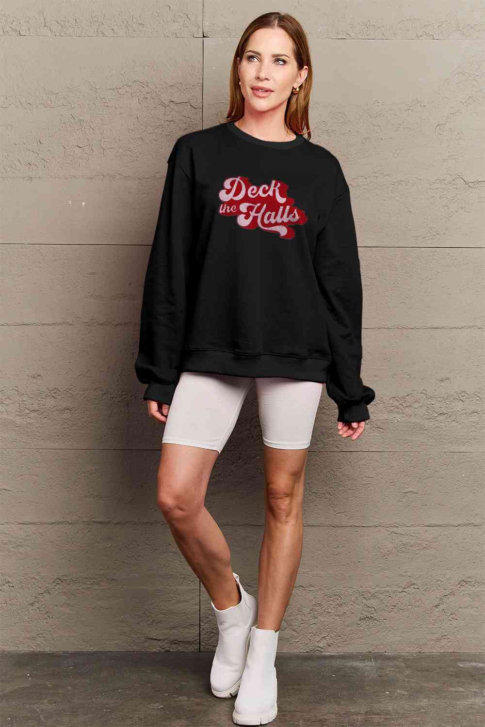 Simply Love CHRISTMAS Full Size DECK THE HALLS Graphic Sweatshirt