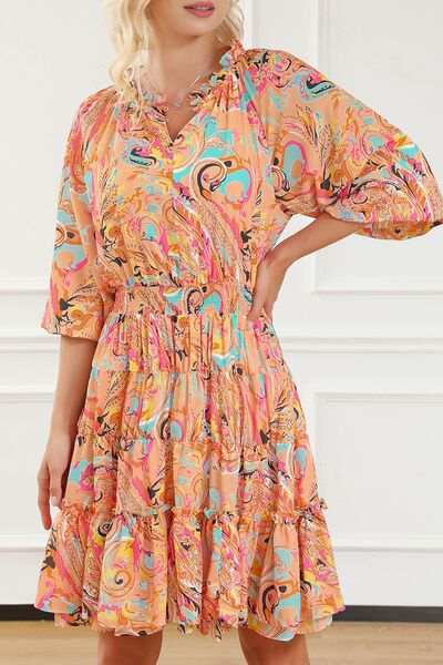 Printed Smocked Frill Tiered Dress