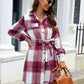 Penelope Plaid Belted Collared Neck Button Up Jacket