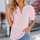 Eyelet Notched Puff Sleeve T-Shirt