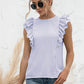 Women's Full Size DANICA Ruffle Shoulder Tie-Back Crewneck Short Sleeve Top