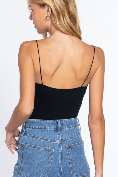 ACTIVE BASIC Ribbed Round Neck Seamless Cami Bodysuit *