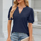 Eyelet Notched Puff Sleeve T-Shirt