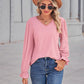 Full Size Eyelet V-Neck Flounce Sleeve Blouse