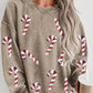 Christmas Themed Sequin Candy Cane Round Neck Sweatshirt