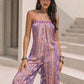 Tied Printed Tube Wide Leg Jumpsuit