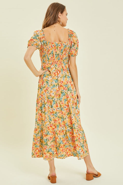 HEYSON Full Size Floral Smocked Tiered Midi Dress *