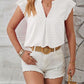 Swiss Dot Ruffled Cap Sleeve T-Shirt