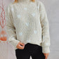 Heart Heathered Turtleneck Drop Shoulder Sweater