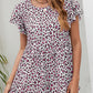 Leopard Round Neck Flutter Sleeve Babydoll Blouse