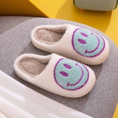 Melody Smiley Face White Sky Blue Slippers