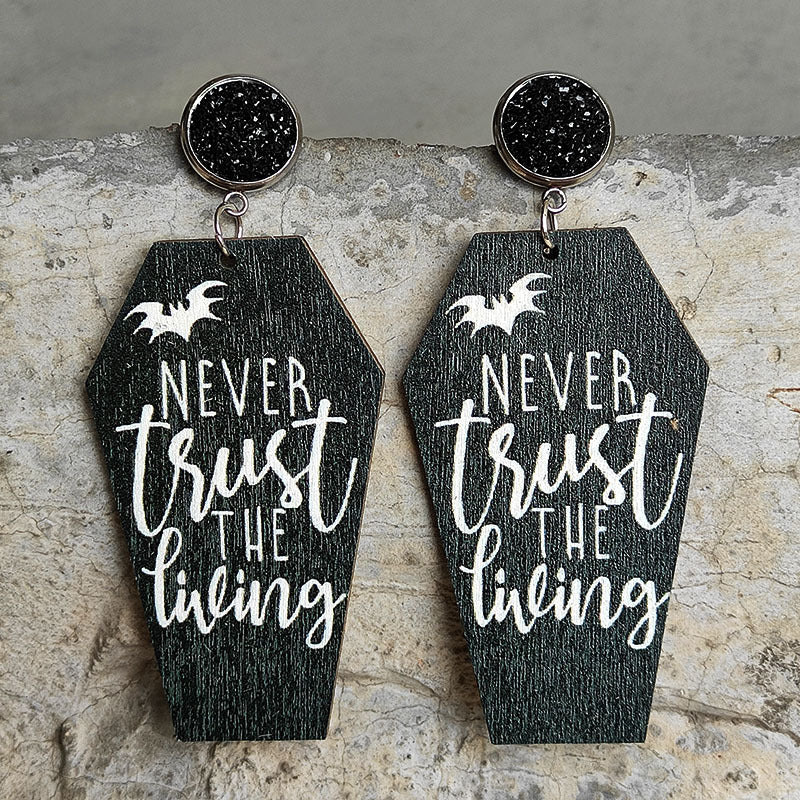 Halloween Coffin Shape Wooden Dangle Earrings