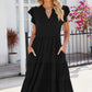 Ruched Notched Cap Sleeve Dress