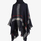Plaid Turtleneck Raw Hem Poncho